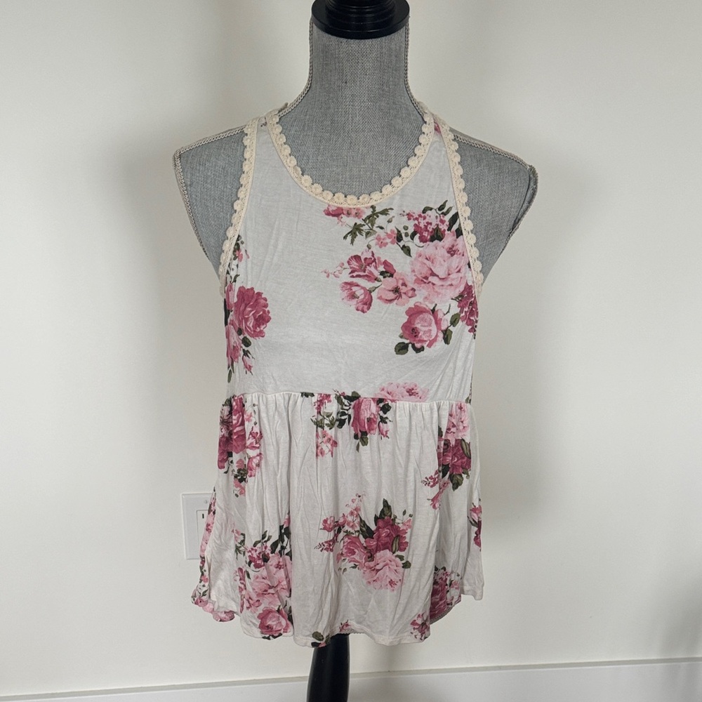 Grace & Lace Floral Tank Top - Pink and Cream